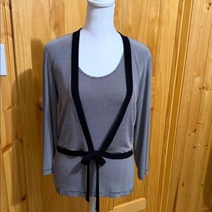 Chico's Travelers Black & White Striped Twin Cardigan Set, Size 0/S/4